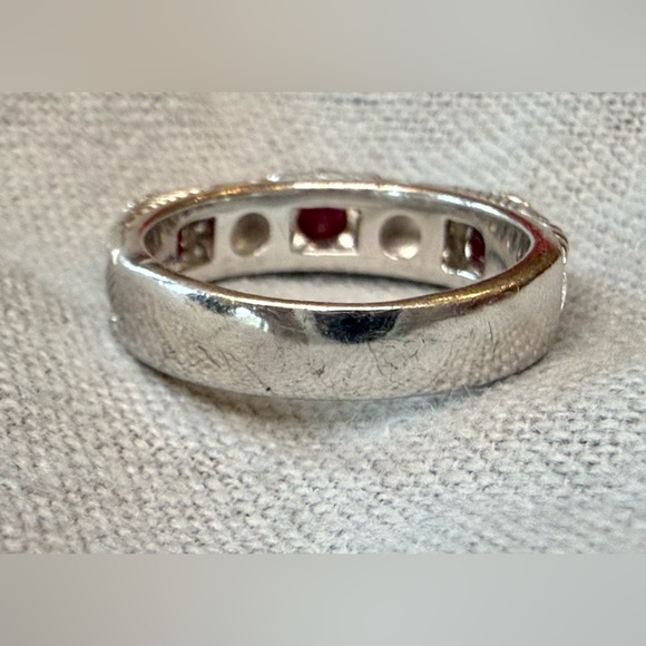 Judith Ripka Sterling Silver Ruby Stackable Band Ring with CZ Accents - Size 7 - Picture 5 of 12